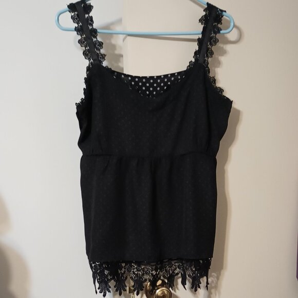 EUC~ Apt 9 Black Sheer Lined White Polka Dots Lightweight Sleeveless Top Size 14 - Picture 10 of 10